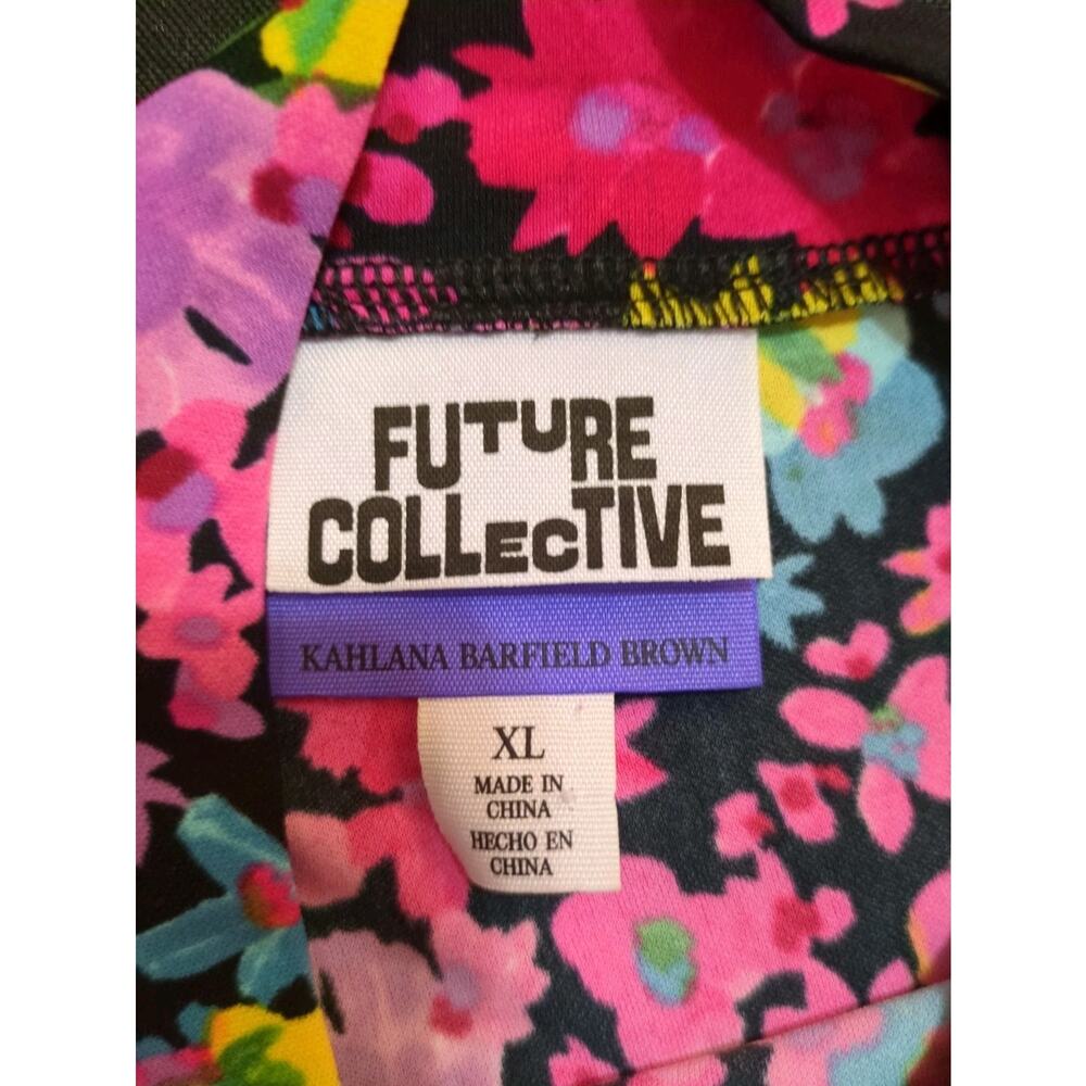 FUTURE COLLECTIVE Floral Long Sleeve Mock Neck XL Dress Kalana Barfield Brown - Picture 7 of 11